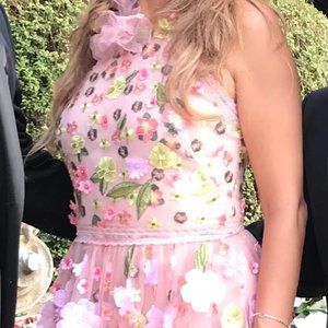 Marchesa Notte Embroidered Falling Flowers Tiered Gown - Size 6 - MSRP $995